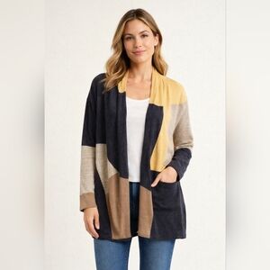 NIC+ZOE Colorblock Open Cardigan Neutral Knit XL Classic Versatile Office Work